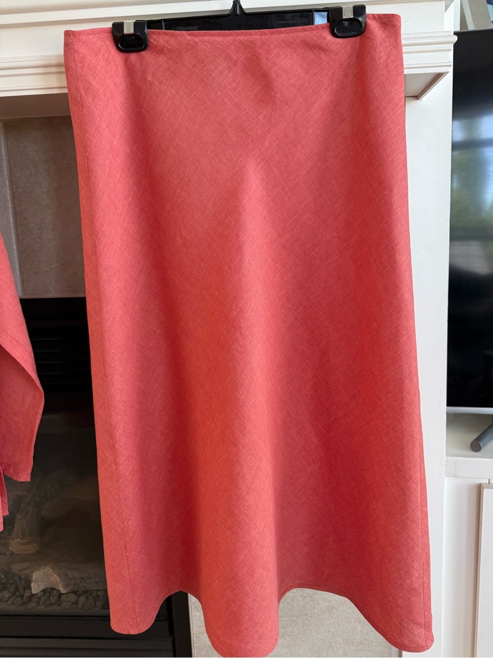 Eileen Fisher Coral Linen Button-Up Top and Skirt Set - Picture 2 of 11